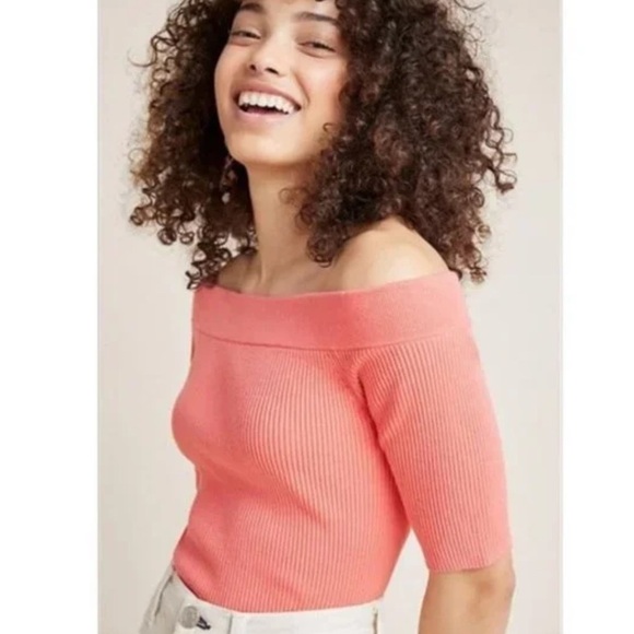 ANTHROPOLOGIE minuet off shoulder ribbed sweater medium - Picture 1 of 5